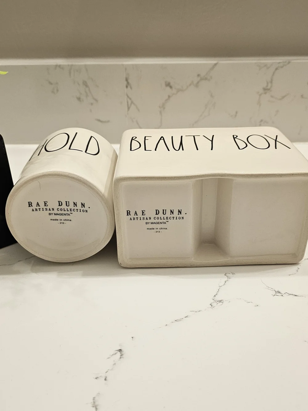 Rae Dunn Ceramic 'Beauty Box' & 'Hold' Organizer Set